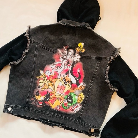 DOLLS KILL x LOONEY TUNES Distressed Hooded Jean Jacket - Picture 9 of 11